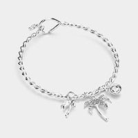 Rhinestone Embellished Palm Tree Charm Hook Bracelet