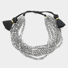 Multi Layered Faceted Beaded Tassel Pull Tie Cinch Bracelet