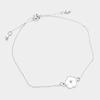 Brass Metal Mother of Pearl Flower Charm Adjustable Pull Tie Cinch Bracelet
