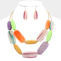 Marbled Beaded Double Layered Bib Necklace