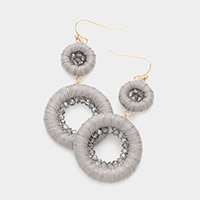 Raffia Wrapped Faceted Bead Embellished Double Open Circle Link Dangle Earrings