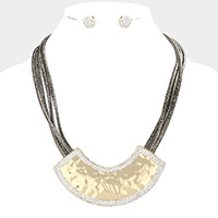 Rhinestone Trimmed Curved Metal Necklace