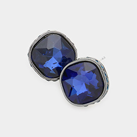 Rhinestone Trimmed Square Stone Evening Stud Earrings