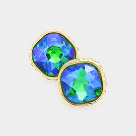 Rhinestone Trimmed Square Stone Evening Stud Earrings