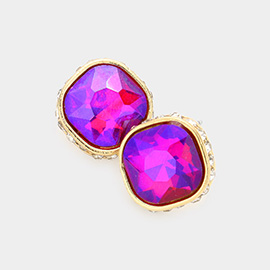 Rhinestone Trimmed Square Stone Evening Stud Earrings