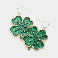 St. Patrick's Day Glittered Clover Dangle Earrings