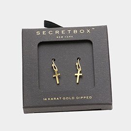 Secret Box _ 14K Gold Dipped Metal Cross Dangle Earrings
