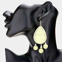 Raffia Wrapped Teardrop Triple Ball Link Dangle Earrings