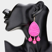 Raffia Wrapped Teardrop Triple Ball Link Dangle Earrings