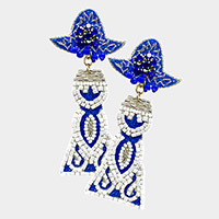 Felt Back Stone Beaded Hat Tequila Link Dangle Earrings
