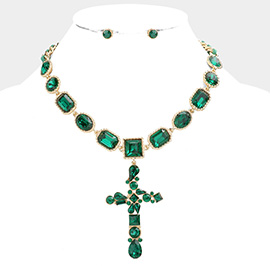 Multi Stone Embellished Cross Pendant Necklace