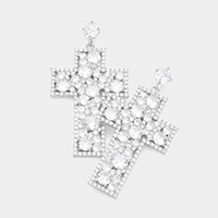 CZ Cross Dangle Evening Earrings