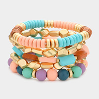 5PCS - Wood Abstract Metal Beaded Stretch Bracelets