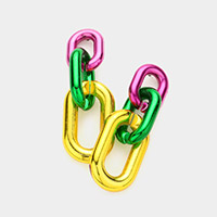 Mardi Gras Triple Open Oval Link Dangle Earrings