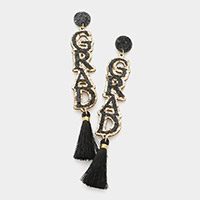 Grad Glittered Message Tassel Link Dangle Earrings