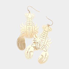 Brass Metal Cut Out Lobster Dangle Earrings