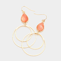 Teardrop Bead Double Open Metal Circle Link Dangle Earrings