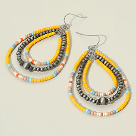 Seed Beaded Triple Open Teardrop Dangle Earrings