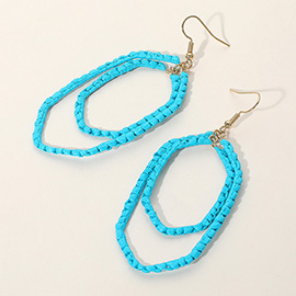Woven Raffia Double Open Hexagon Dangle Earrings