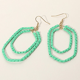Woven Raffia Double Open Hexagon Dangle Earrings