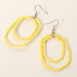 Woven Raffia Double Open Hexagon Dangle Earrings