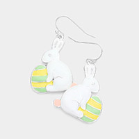 Enamel Metal Bunny Egg Dangle Earrings
