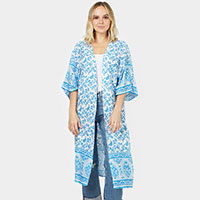 Floral Patterned Cover Up Kimono Poncho