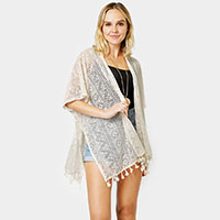 Ethnic Patterned Lace Cover Up Kimono Poncho