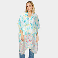 Flower Patterned Cover Up Kimono Poncho