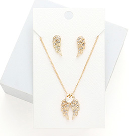 Rhinestone Embellished Wings Pendant Necklace