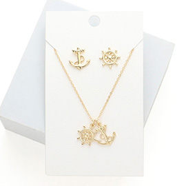 Metal Ship Wheel Anchor Pendant Necklace