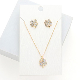 Rhinestone Embellished Clover Pendant Necklace