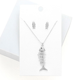 Rhinestone Embellished Fishbone Pendant Necklace