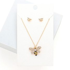 Rhinestone Embellished Enamel Honey Bee Pendant Necklace