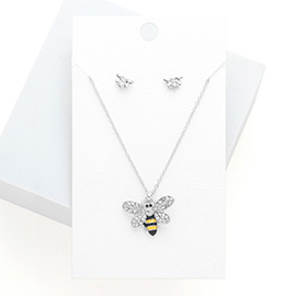 Rhinestone Embellished Enamel Honey Bee Pendant Necklace