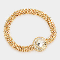 Round Stone Accented Metal Bubble Stretch Bracelet