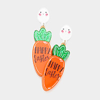 Happy Easter Message Glittered Resin Egg Carrot Link Dangle Earrings
