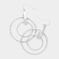 Textured Double Open Metal Circle Dangle Earrings