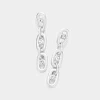 Stone Embellished Open Metal Oval Link Dangle Earrings