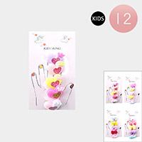 12 Set of 5 - Assorted Heart Smile Bow Flower Kids Rings