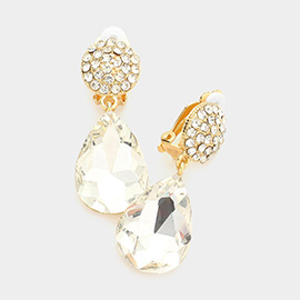 Teardrop Stone Dangle Evening Clip On Earrings