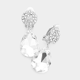 Teardrop Stone Dangle Evening Clip On Earrings