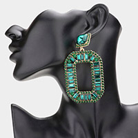Round Rectangle Stone Cluster Open Octagon Dangle Evening Earrings