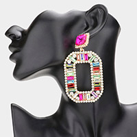 Round Rectangle Stone Cluster Open Octagon Dangle Evening Earrings
