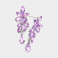 Floral Teardrop Stone Dangle Evening Earrings