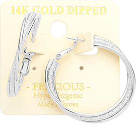 14K White Gold Dipped Triple Layered Metal Hoop Earrings