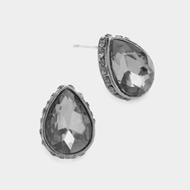 Rhinestone Trimmed Teardrop Stone Evening Stud Earrings