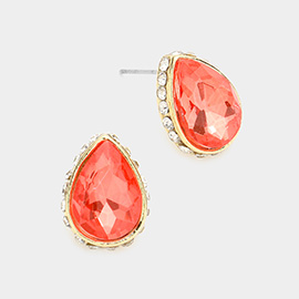 Rhinestone Trimmed Teardrop Stone Evening Stud Earrings