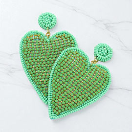 Felt Back Rhinestone Seed Beaded Heart Dangle Earrings