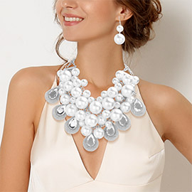 Teardrop Stone Accented Pearl Cluster Necklace